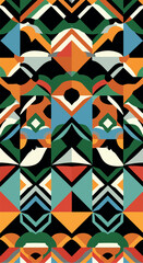 Geometric pattern with vibrant colors and intricate shapes artistic design.