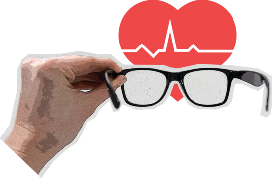 hands holding glasses and a love sign art collage