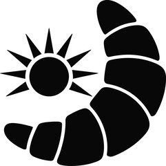 Stylized sun and crescent moon with a croissant silhouette