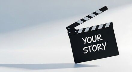 Naklejka premium Your Story Concept with Movie Clapperboard on Gray Background.