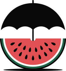 Stylized silhouette of an umbrella sheltering a watermelon slice