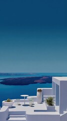 Fototapeta premium Premium Modern Rooftop Terrace with Sea Views and Minimalist Design for Aspiring Travel Lifestyle Marketing and Social Media Campaigns Inspiring Calm