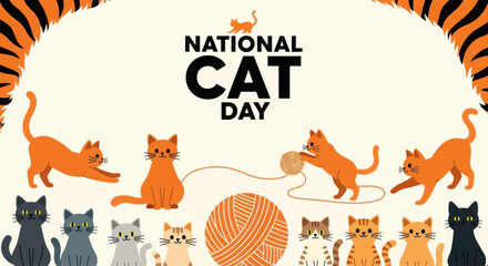 Celebrate national cat day with adorable feline friends a whimsical gathering of cute kittens and adult cats in playful poses