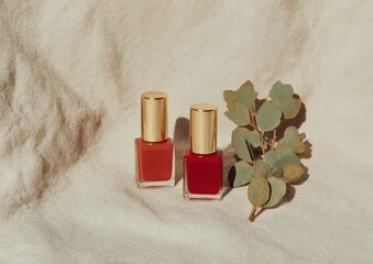 Premium Festive Red and Gold Nail Polish Bottles for St Nicholas Day and Christmas Holiday Seasonal Beauty Marketing Campaigns