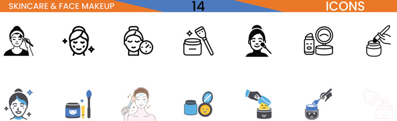 Skincare and face makeup icons for beauty products and cosmetics applications vector