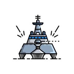 Pixel Art Style Gray Battleship Illustration on Transparent Background Isolated for Graphic Design