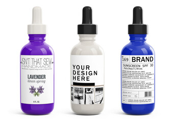 Essential Oil and Serum Dropper Bottle Mockup. Isolated Template for Cosmetic Product Label Presentation