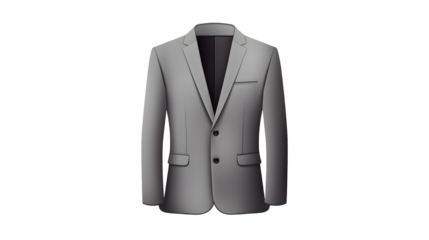 Isolated gray suit jacket with black lapel on transparent background