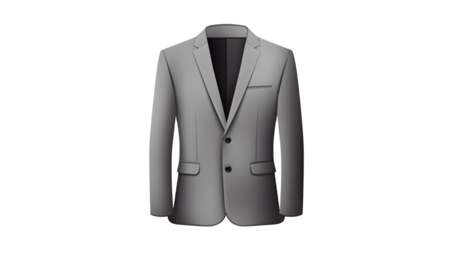 Isolated gray suit jacket with black lapel on transparent background