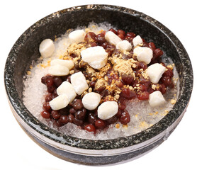 Korean Patbingsu Dessert in Traditional Stone Bowl