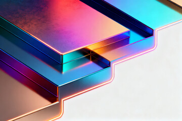 Colorful geometric shapes with reflective surfaces