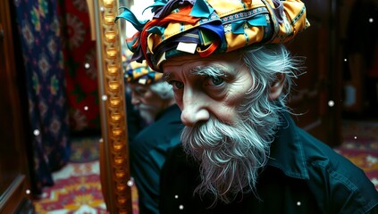 Obraz premium Reflective Portrait of Elderly Man