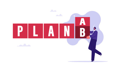Changing business strategies for survival concept, business strategy plan to have secondary for emergency case, businessman flip cube with the word PLAN A to PLAN B