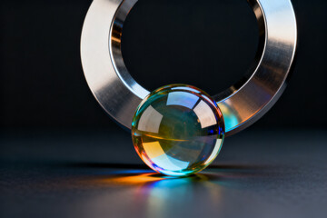 Glass sphere and metallic ring