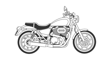 Obraz premium Detailed Line Art Illustration of a Classic Cruiser Motorcycle on a White Background.