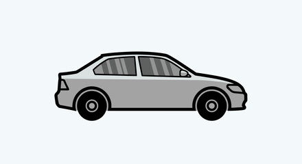 Gray Sedan Car Illustration on White Background.