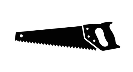 Hand Saw Silhouette on White Background.