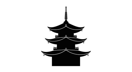 Silhouette of a Traditional Japanese Pagoda Structure.