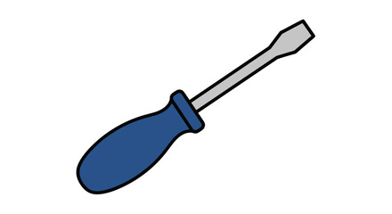 Simple Blue Screwdriver Tool Illustration Isolated White Background.