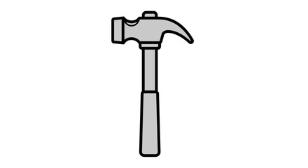 Simple illustration of a gray hammer with a black outline isolated on a white background representing tools and construction.