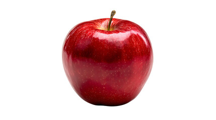 A single red apple with stem on a transparent background