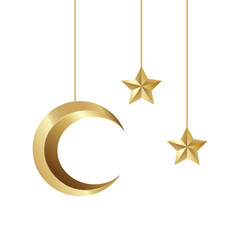 Golden Crescent Moon And Stars Hanging Decoration