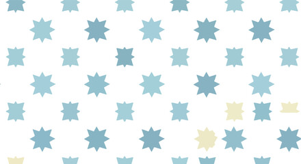 Repeating pattern of blue star shapes on a white background.