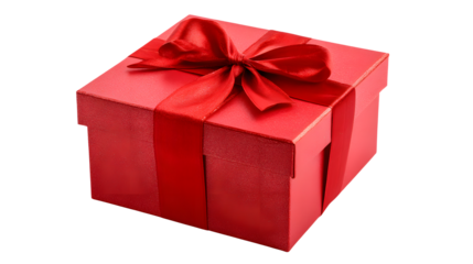 A red gift box with a red ribbon on a transparent background