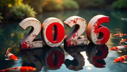 Vibrant 2026 Happy New Year Greeting Card with Graffiti Style Japan Flag on Weathered Brick Wall in Urban Alleyway at outedoor 2026 Happy New Year greeting card design.