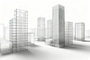 Wireframe cityscape with tall buildings