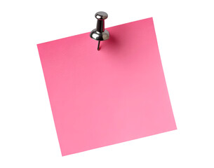 Blank pink sticky note with pushpin on transparent background