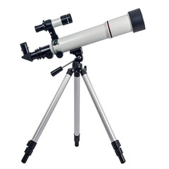 A small telescope with a white tube, mounted on a tripod, for astronomical observation