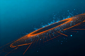 Abstract digital spiral with glowing particles