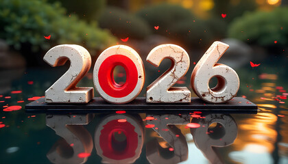 Vibrant 2026 Happy New Year Greeting Card with Graffiti Style Japan Flag on Weathered Brick Wall in Urban Alleyway at outedoor 2026 Happy New Year greeting card design.