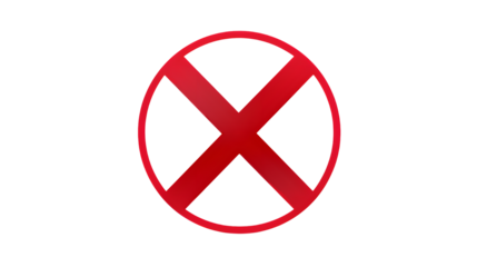 Red circle with an x shape in the center against transparent background