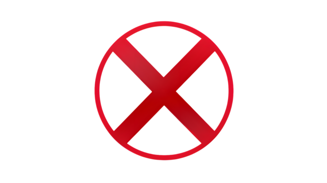 Red circle with an x shape in the center against transparent background