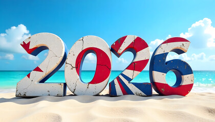 Vibrant 2026 Happy New Year Greeting Card with Graffiti Style Japan Flag on Weathered Brick Wall in Urban Alleyway at outedoor 2026 Happy New Year greeting card design.