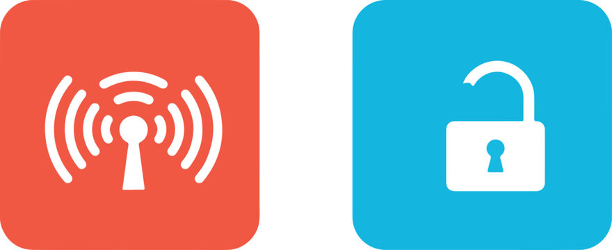 Wireless Network and Unlocked Padlock Icons Representing Connectivity.