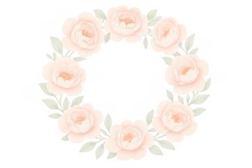 Watercolor floral wreath with pink peonies and leaves