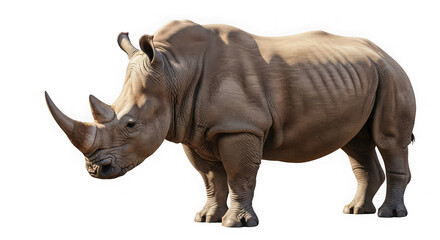 Obraz premium Rhino standing isolated on transparent background in a wildlife conservation area