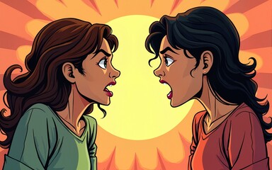 comic of two angry agrue woman. High quality