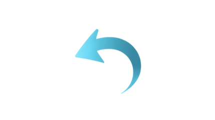 A pixelated blue arrow curving to the left on transparent background
