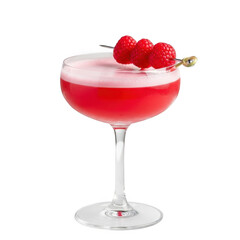 Elegant raspberry cocktail garnished with fresh berries served in a coupe glass ready for celebration transparent background