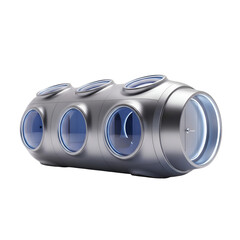Silver Capsule Structure Renders with Round Windows on Transparent Background, Futuristic Design