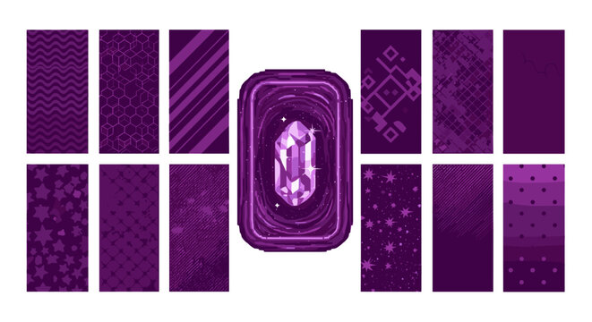 Vector art of collection of purple patterns and crystal design