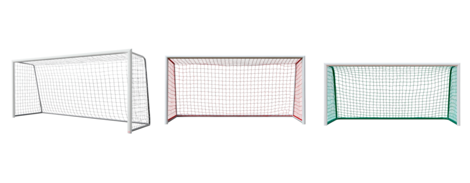 Diverse soccer goals collection: standard, mini, and training nets on transparent background