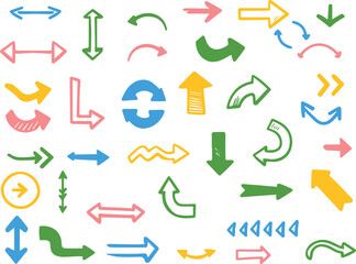 カラフルな手書きの矢印のセット