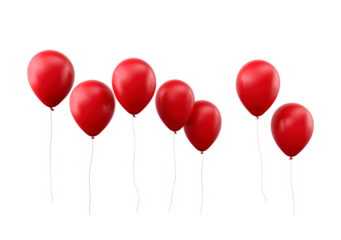 Floating red balloons on transparent background
