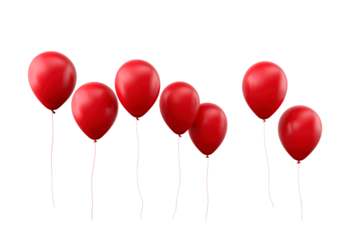 Floating red balloons on transparent background