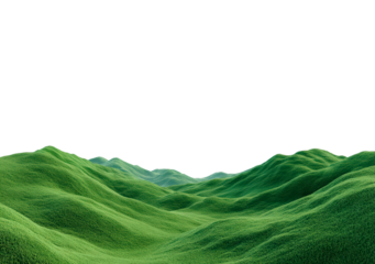 Rolling green hills under black sky at night on transparent background